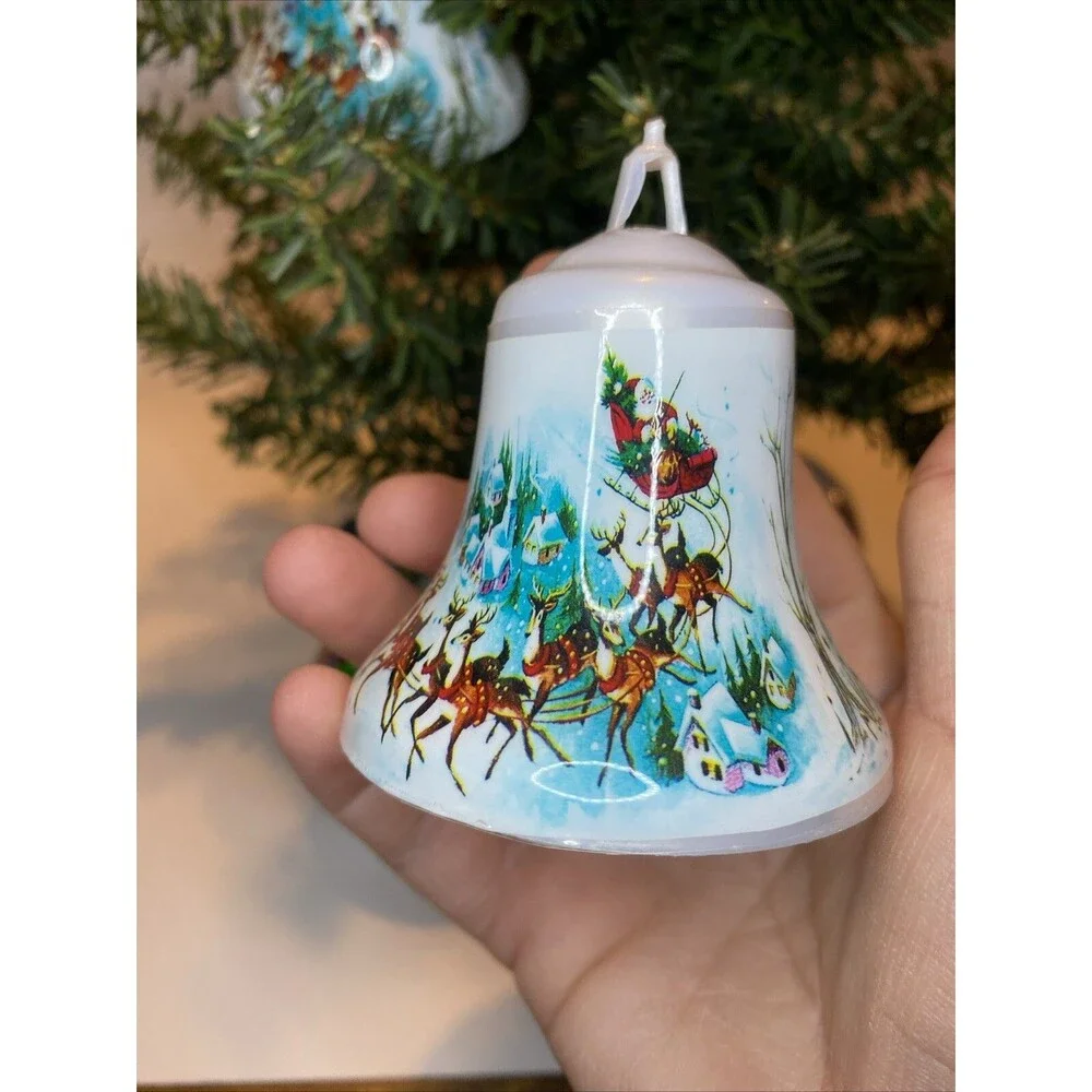 Vintage Christmas Tree Ornament Santa Express Train Elves Sleigh Deer Ball Bell